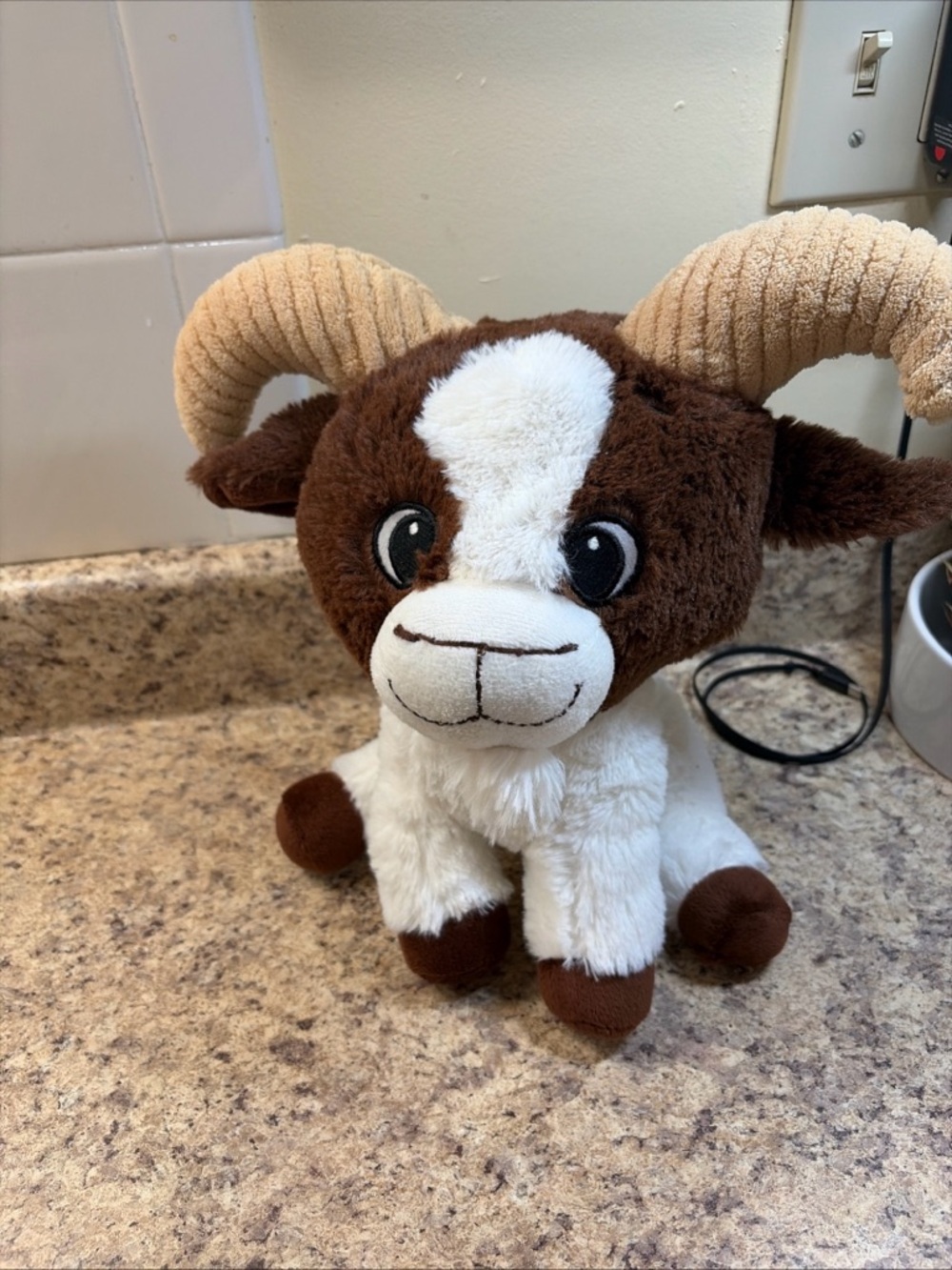 Fiesta Plush Ram in white with Brown and Cream Accent